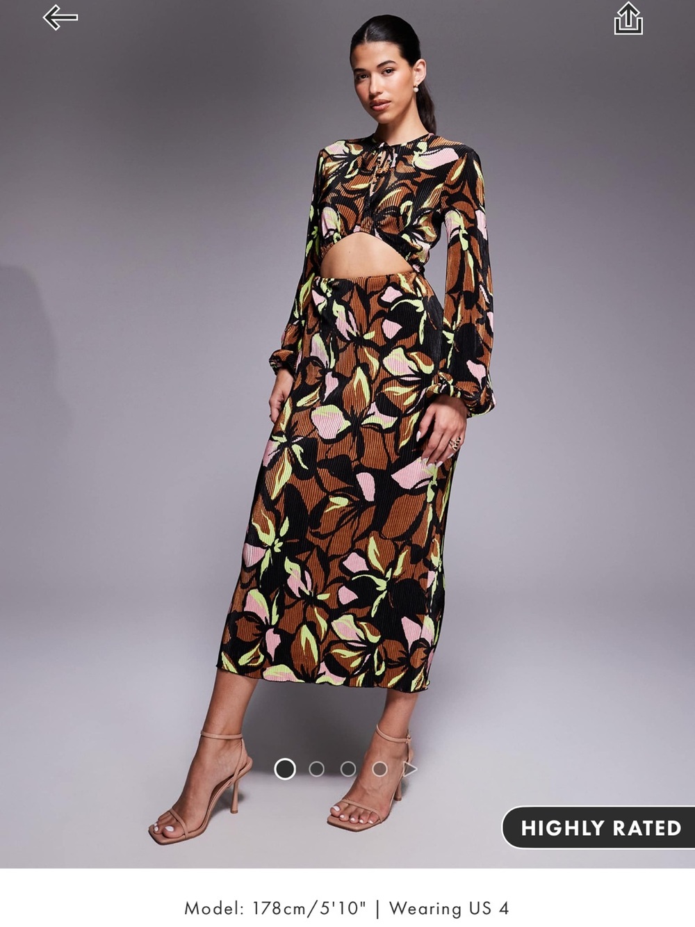 ASOS Brown Floral Midi Skirt with Pink & Green Accents